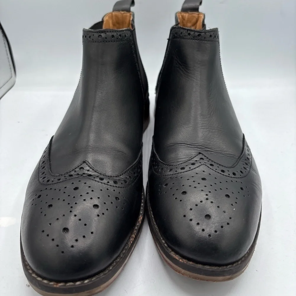 Thomas & Vine Watson Men´s Wingtip Chelsea Boot 10 Black Leather Comfort Pull on